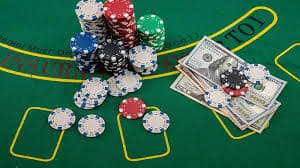 Blackjack table with dealer and live stream